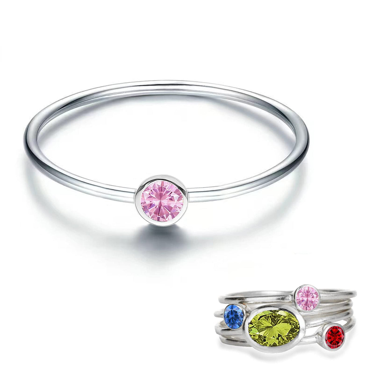 Mother Birthstone Stackable Ring Set
