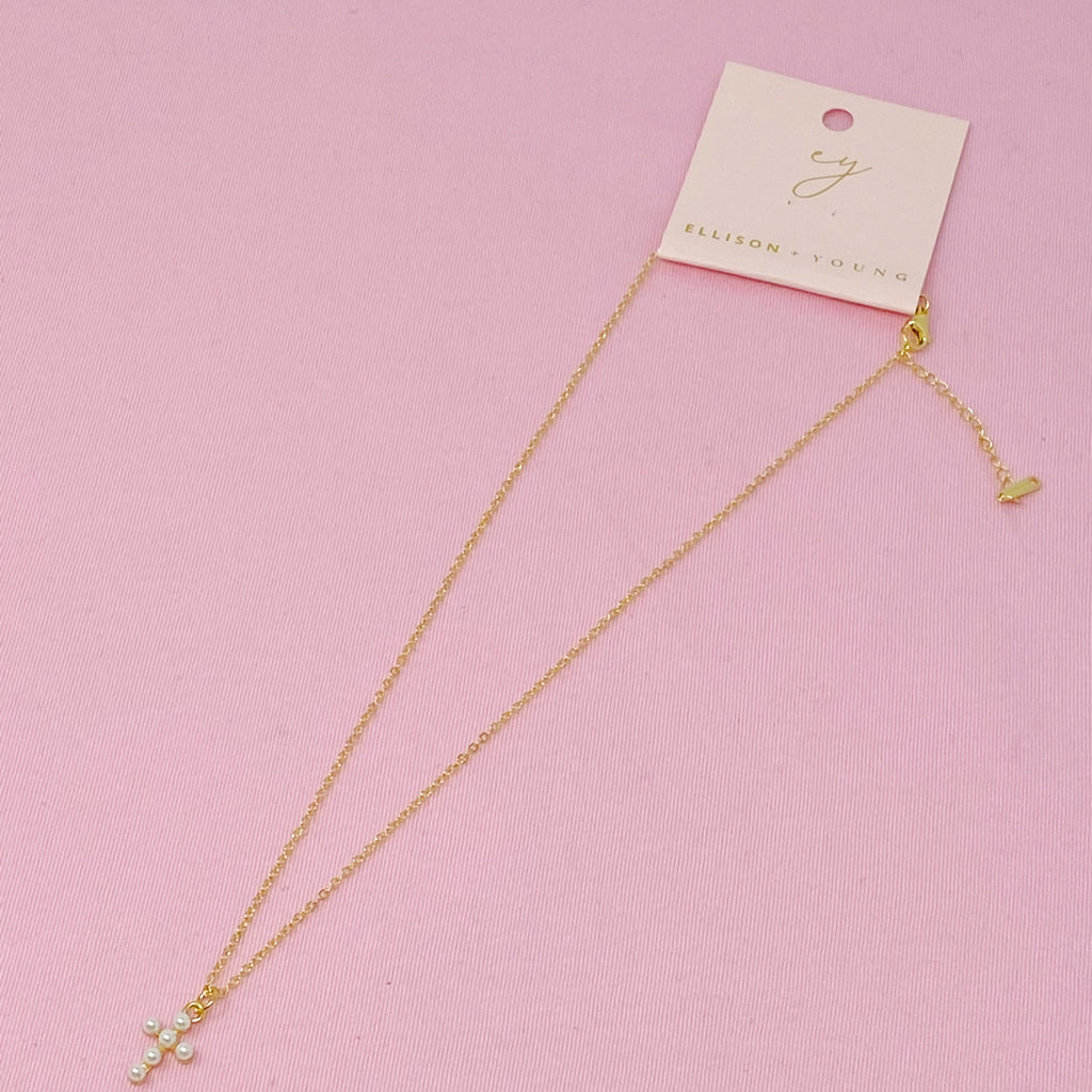 Shell Pearl Cross Necklace