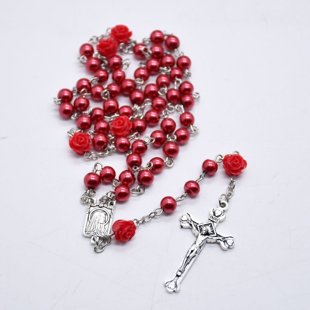 Cross-Border Pearl Rose Bead Necklace with Cross