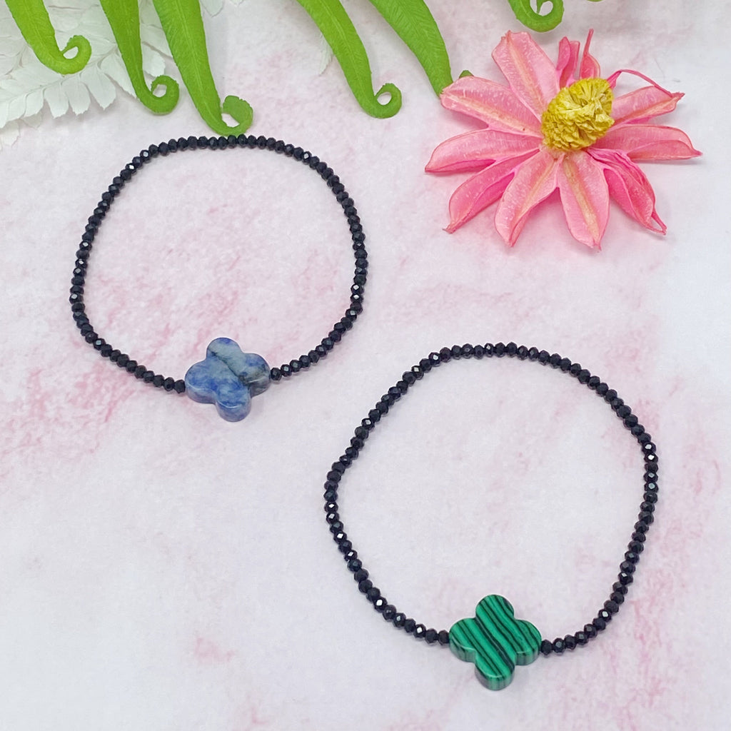 Semi-Precious Rounded Cross Stretch Bracelet