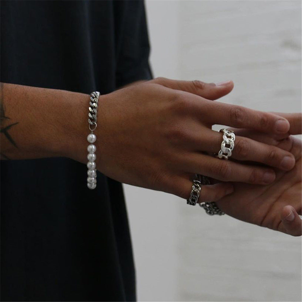 Men's Pearl Chain Bracelet - Minimalist Couple Style