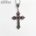 Large Silver Baroque Christian Cross Necklace with Crystals