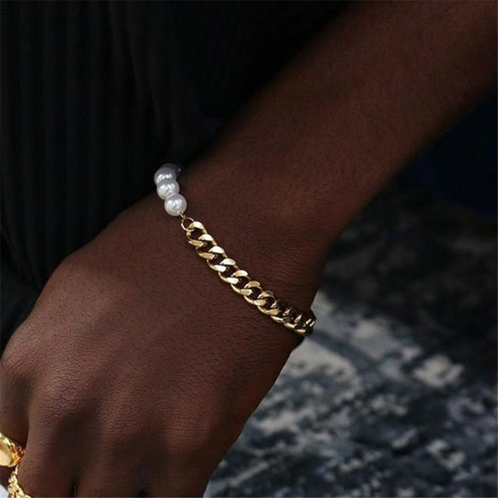 Men's Pearl Chain Bracelet - Minimalist Couple Style