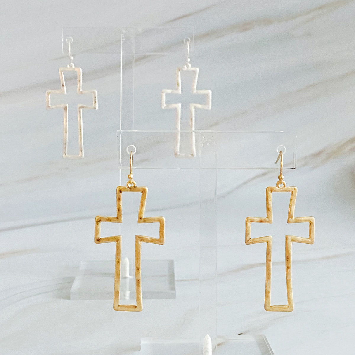 Dangle Cross Outlined Earrings