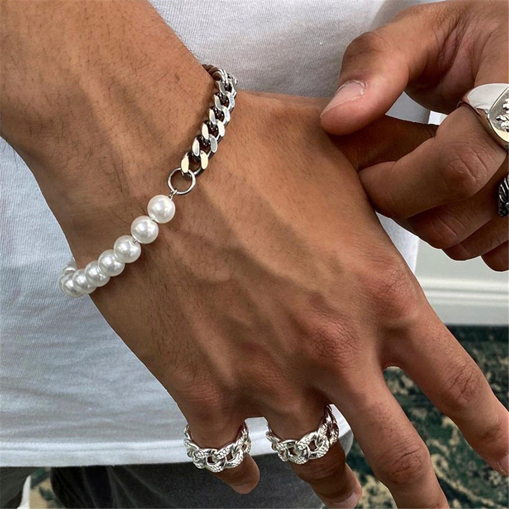 Men's Pearl Chain Bracelet - Minimalist Couple Style